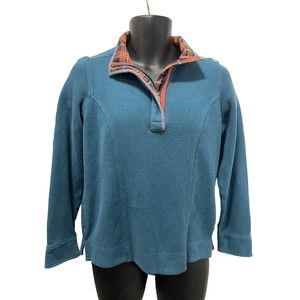 ORVIS Men’s 1/4 Zip Long Sleeve Pullover Teal‎ With Orange Plaid Interior Size S